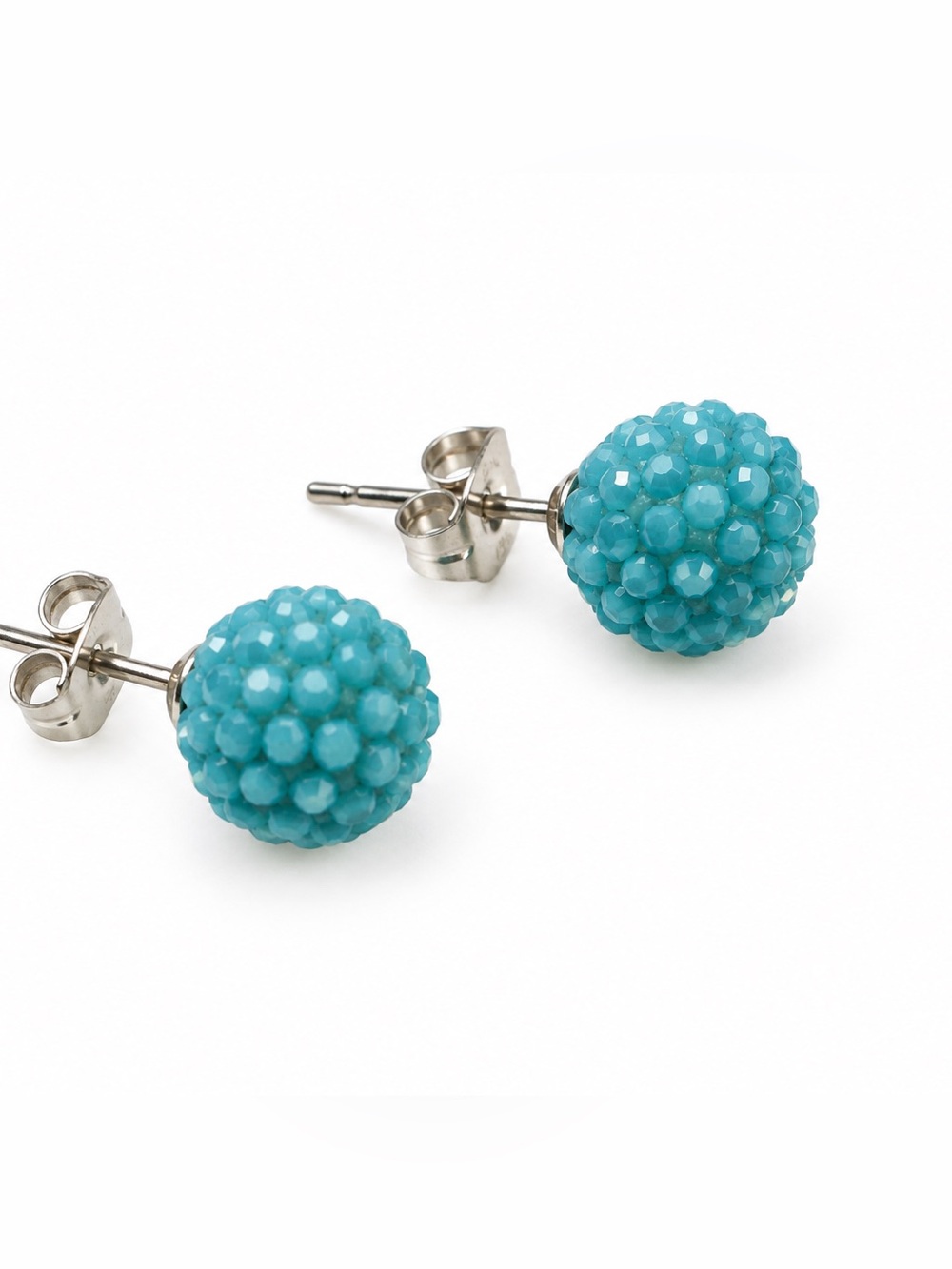 925 Sterling Silver Turquoise Blue Beaded Cluster Stud Earrings